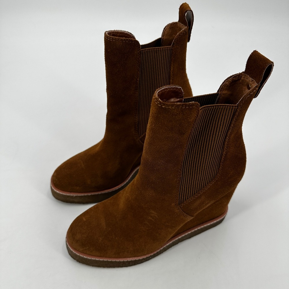 Steve Madden Brown‎ Suede Wedge Morris Booties Ankle Boots Platform Streetwear - Picture 2 of 10
